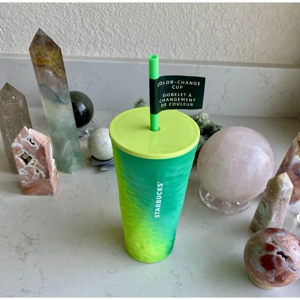 Starbucks Summer 2025 Color Changing Textured 18 Oz Glass Cup | Blue & Green NEW